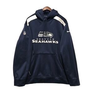 Nike Therma-Fit Mens XXL Seattle Seahawks Hoodie Sweatshirt Blue Fleece On-Field